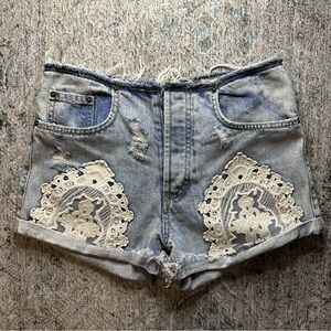 carmar lace denim cutoff jean shorts